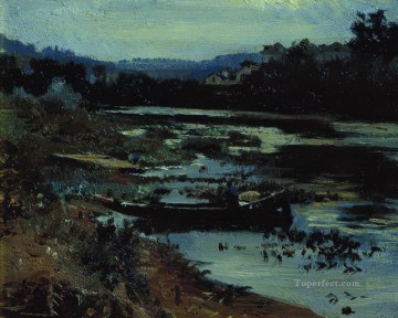 ボートのある風景 1875年 イリヤ・レーピン Oil Paintings